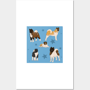 Akita American Pattern Blue Posters and Art